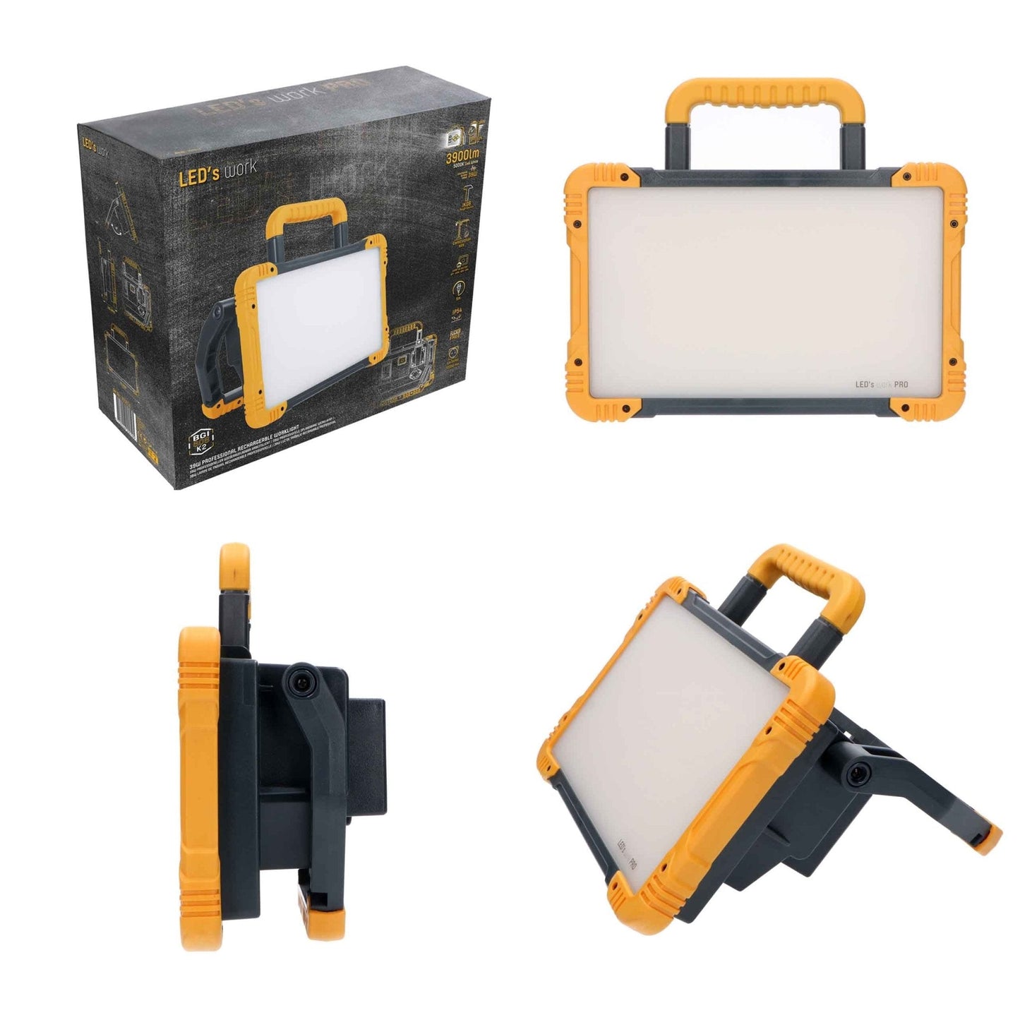 Oplaadbare Premium LED bouwlamp 30W – Zowel op netstroom als accu te gebruiken – Dimbaar in 3 standen – 3000 lumen – IP54