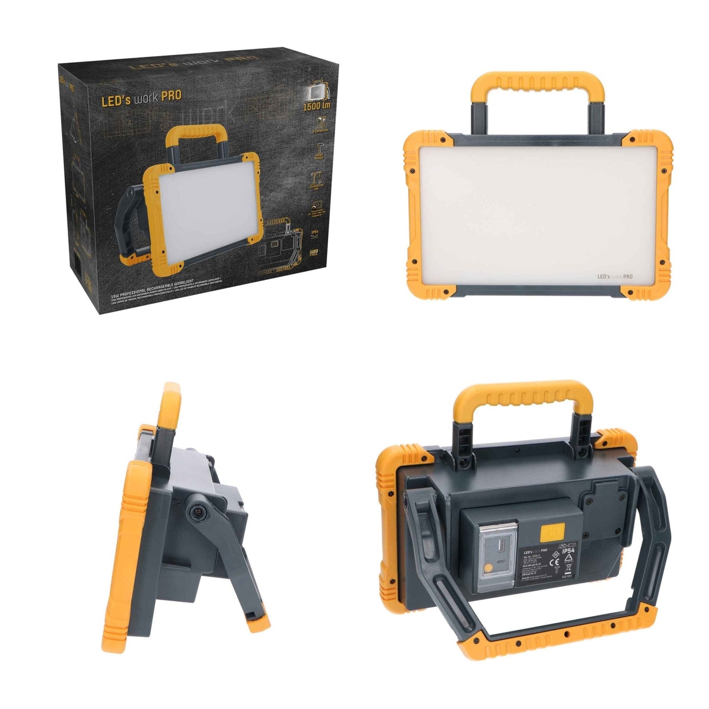 LED's Work Oplaadbare LED Bouwlamp 1500 - Draadloze werking op accu – IP54 – Rough Service Tested