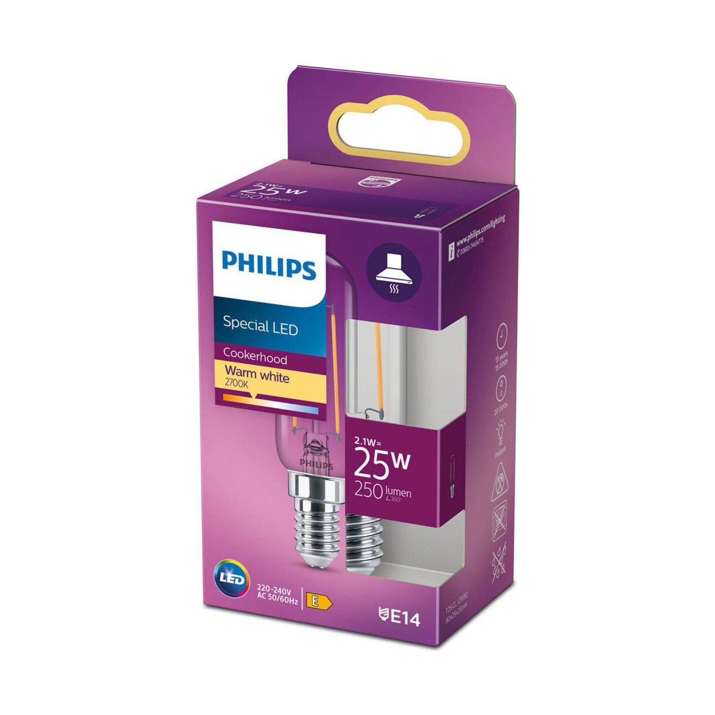 Philips LED Buislamp T25 met kleine E14 fitting - 2W vervangt 25W - Warm wit