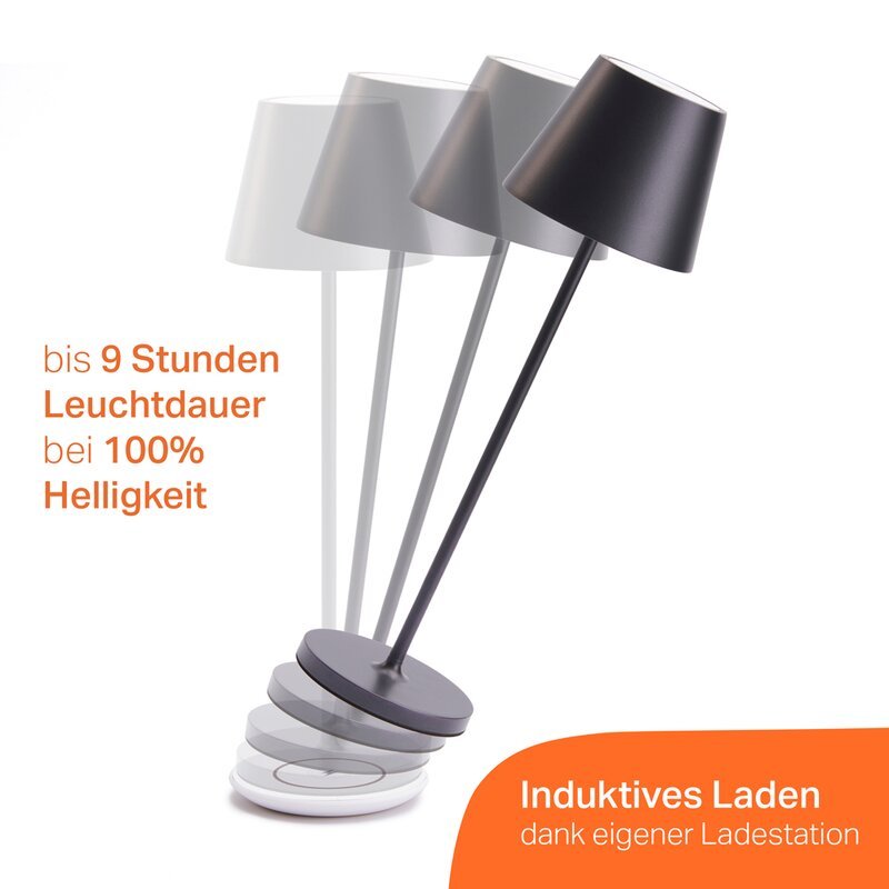 Premium LED Tafellamp met oplaadstation - Oplaadbaar & Draadloos - Voor binnen en buiten - Grijs