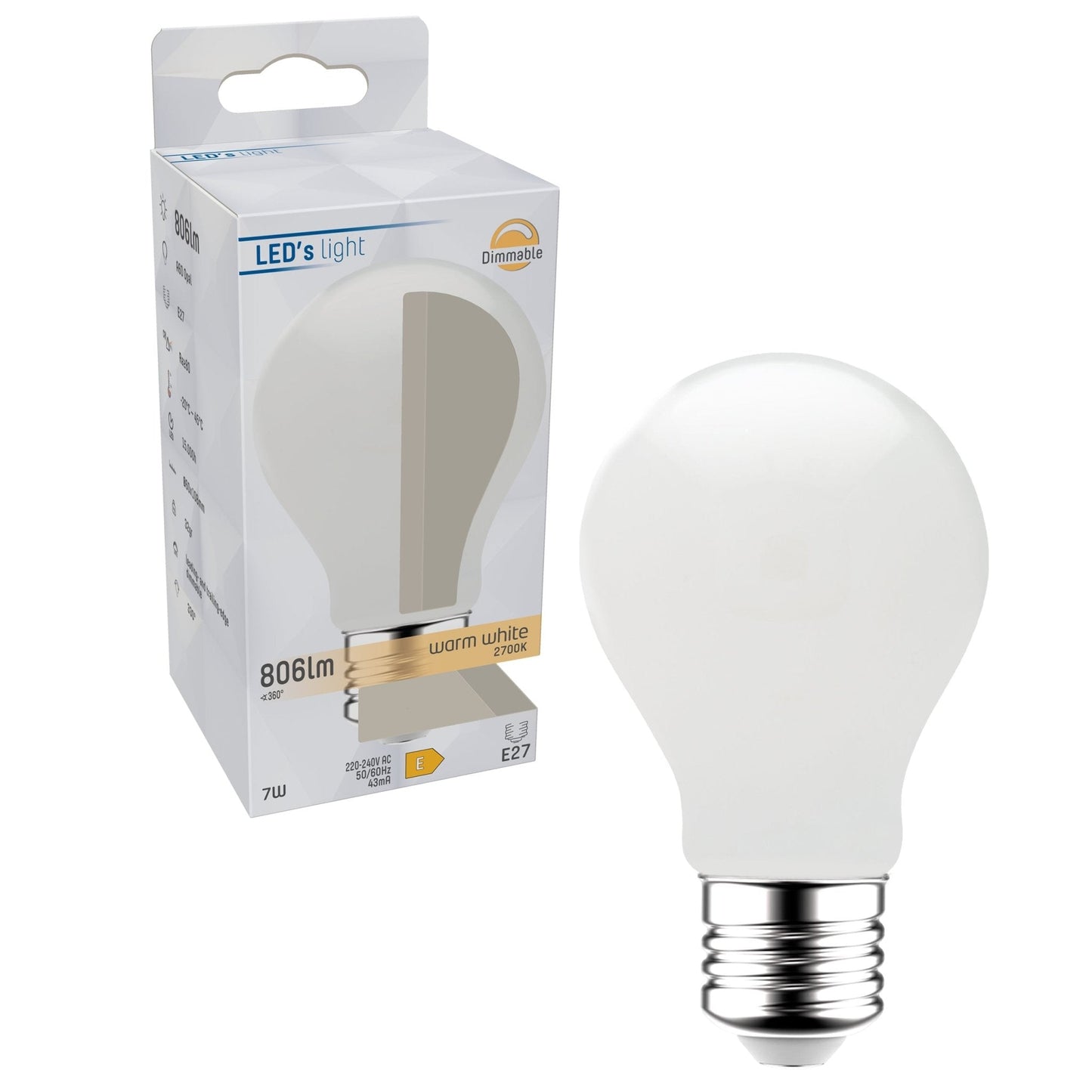 ProDim LED Filament Lamp E27 - Melkglas - Dimbaar warm wit licht - 7W vervangt 60W