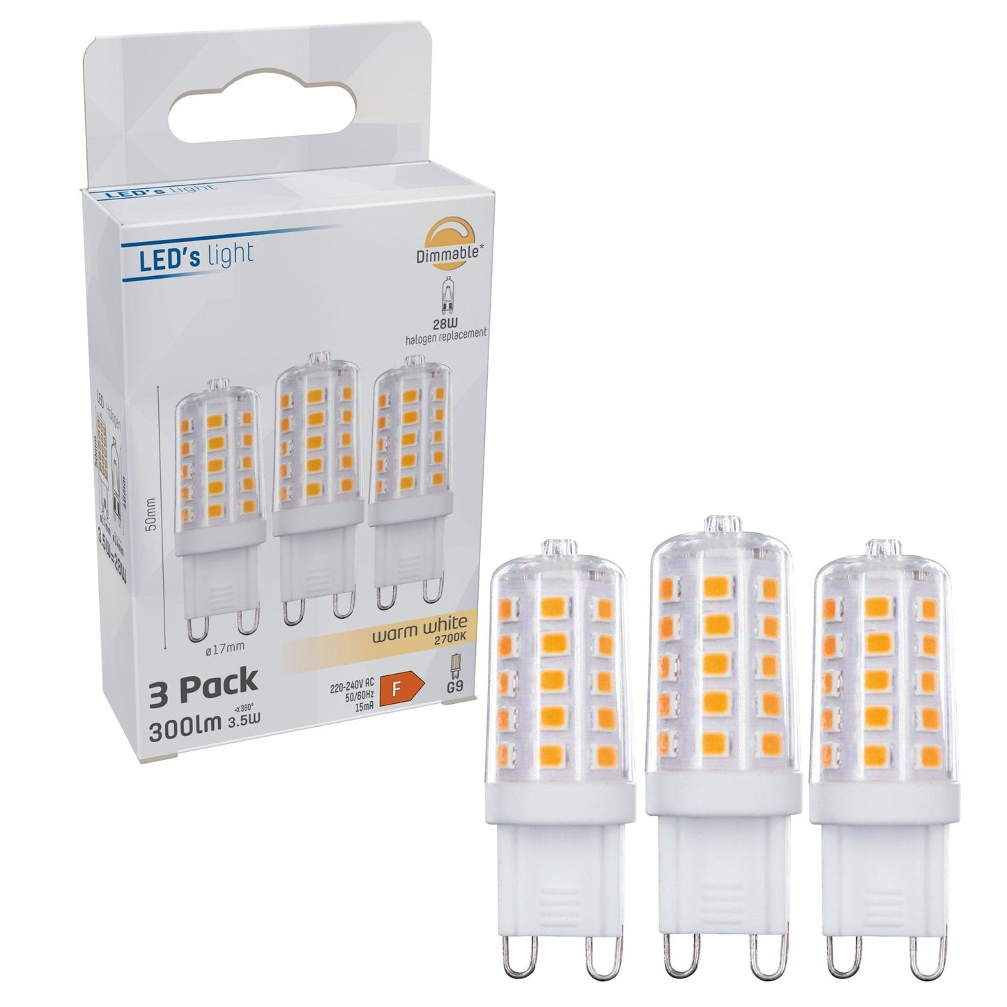 ProDim LED Steeklamp G9 - Dimbaar warm wit licht - 220-240V - 3.5W (28W) - 3 lampjes
