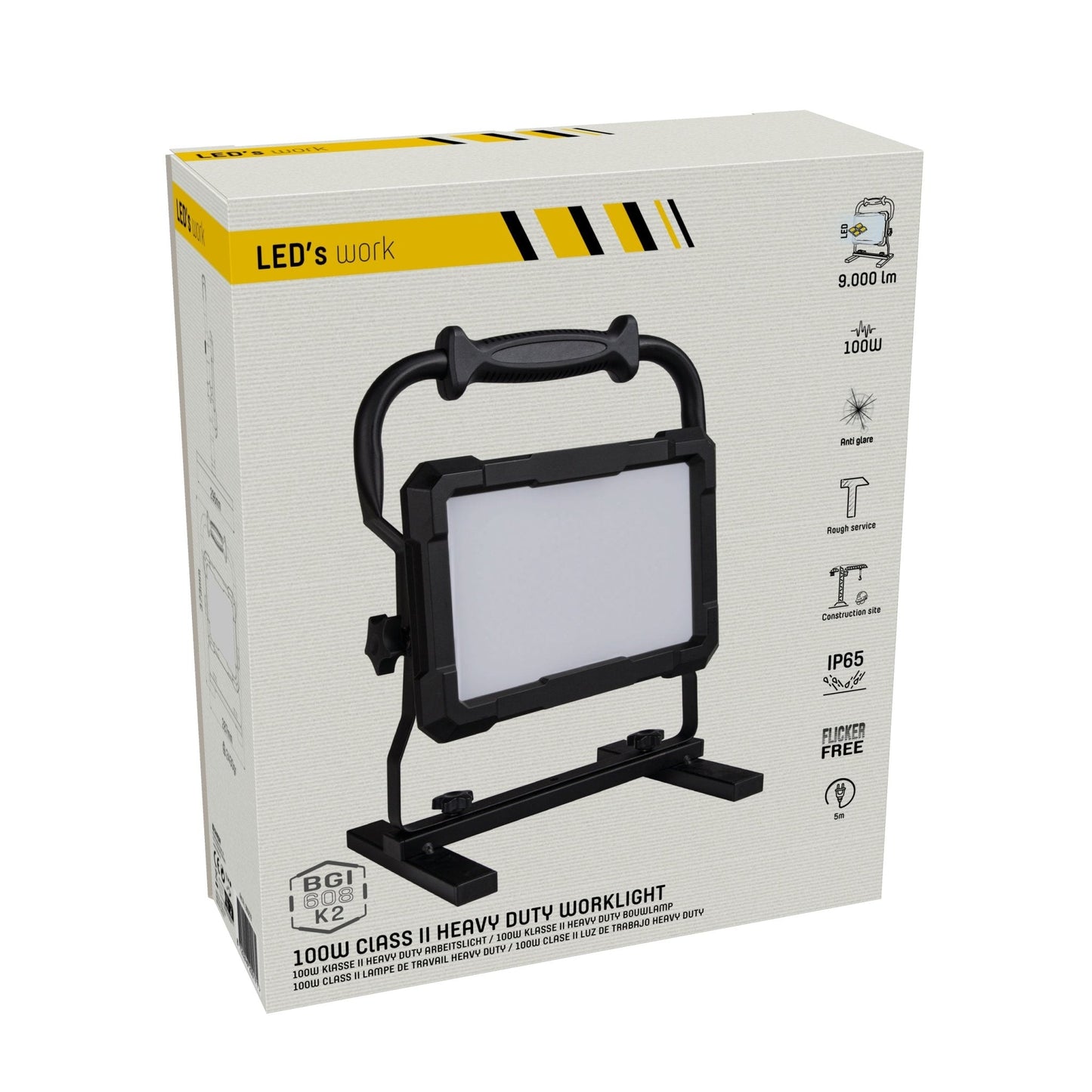 Professionele LED bouwlamp 100W – Rough Service Tested – 5 meter snoer – 9000 lumen – IP65
