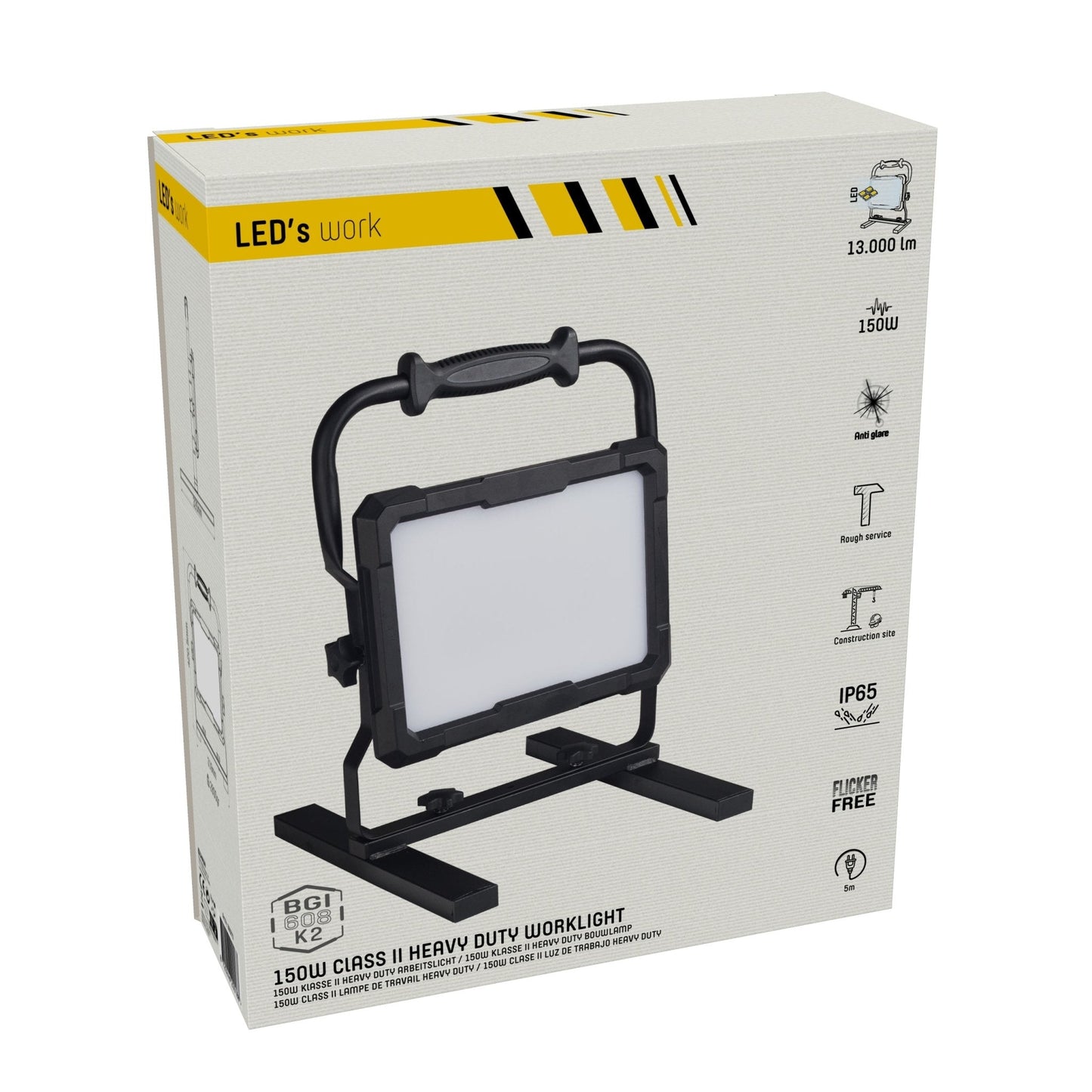 LED's Work Professionele LED Bouwlamp 13000 - Rough Service Tested - 5 meter snoer - 150W - IP65