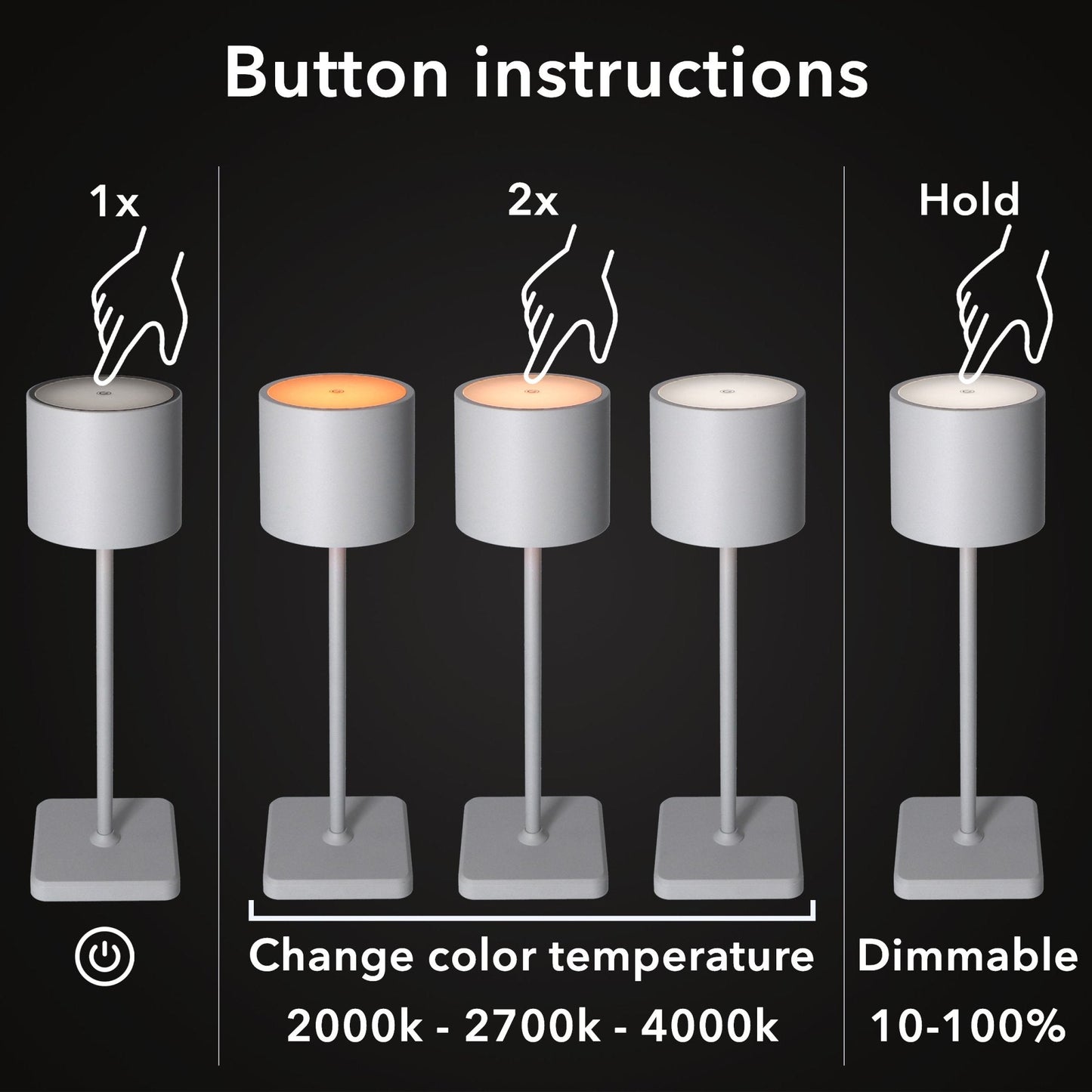 TouchDim Oplaadbare LED Tafellamp - Dimbaar via aanraking - Binnen en buiten - Grijs