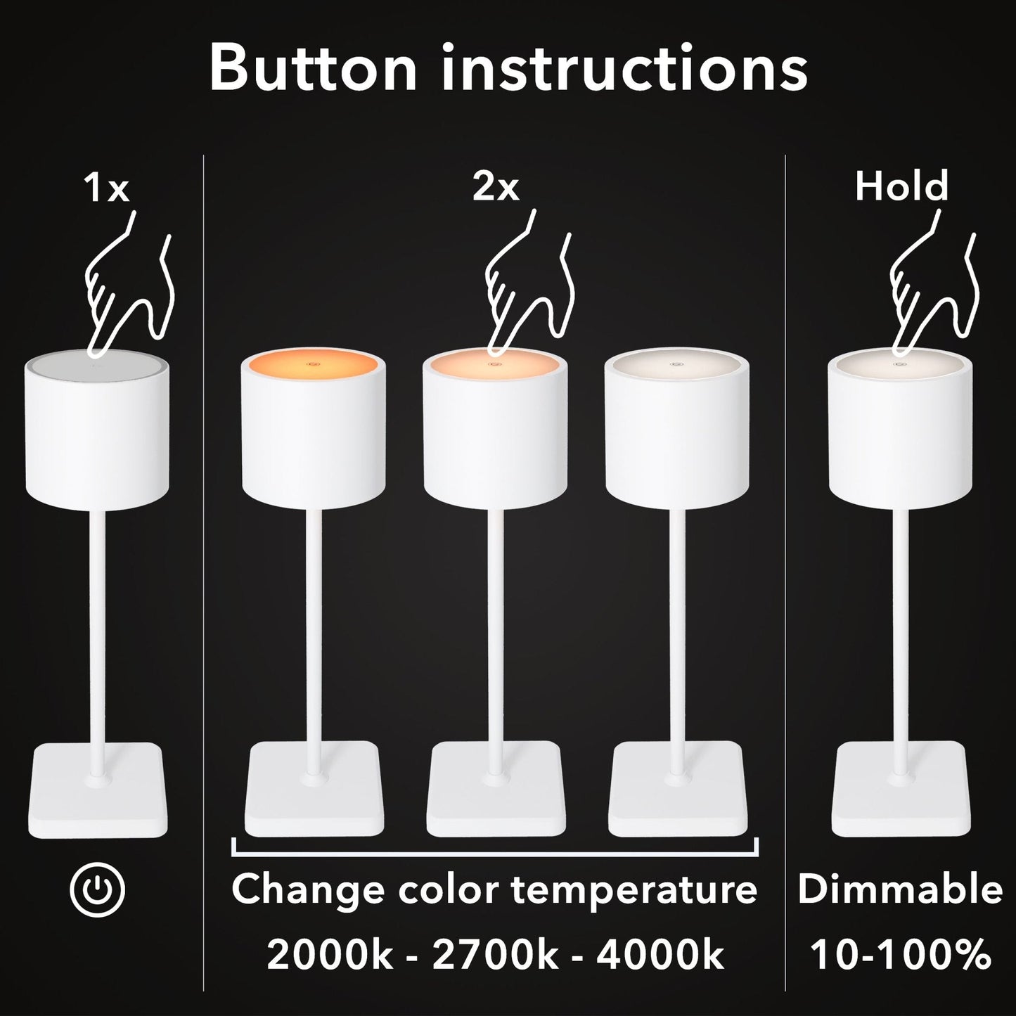 TouchDim Oplaadbare LED Tafellamp - Dimbaar via aanraking - Binnen en buiten - Wit