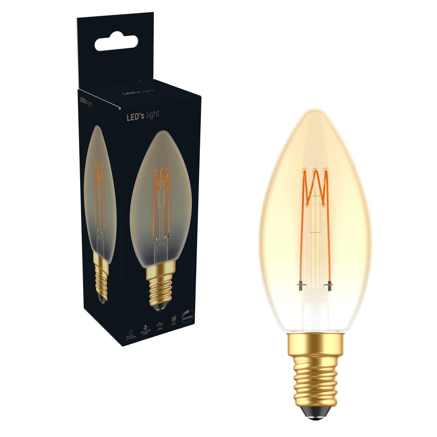 LED Kaarslamp goud E14 - Gloeilamp design - Dimbaar extra warm wit - 1800K