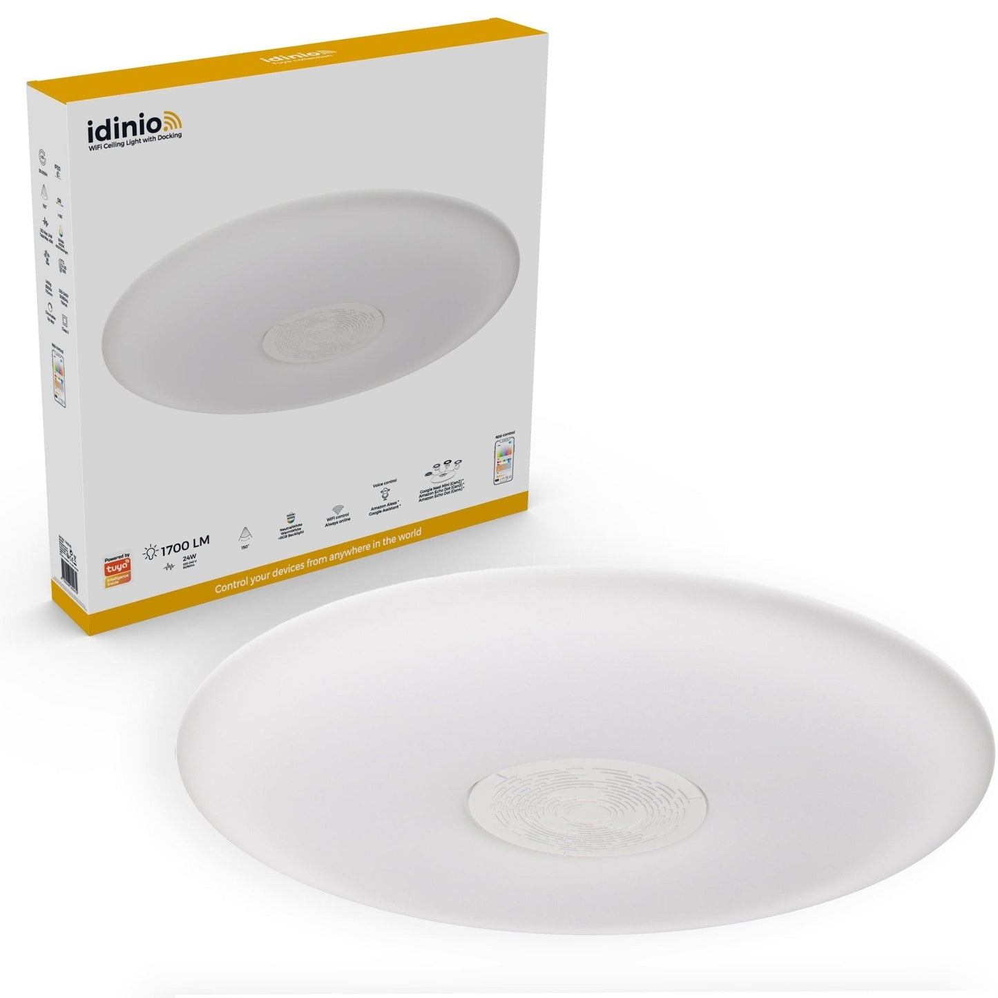 VoiceControl LED Plafondlamp 50 cm met Google Nest & Amazon Echo Dot houder - Bedienbaar met App