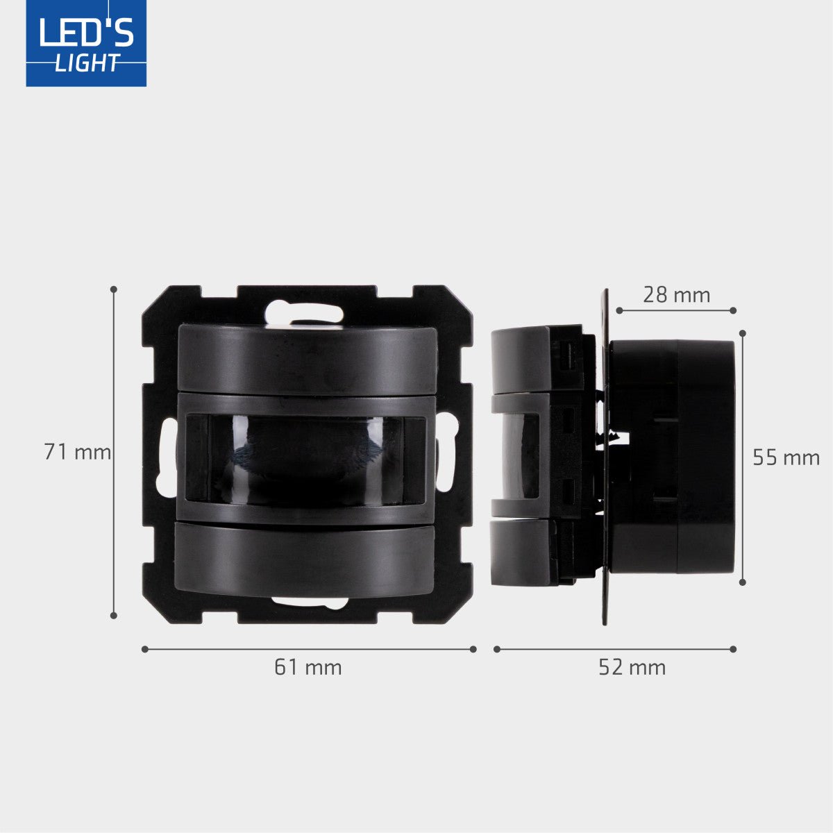 Wandschakelaar met Bewegingssensor - 55 x 55 mm inbouw - Compatibel met LED - Zwart