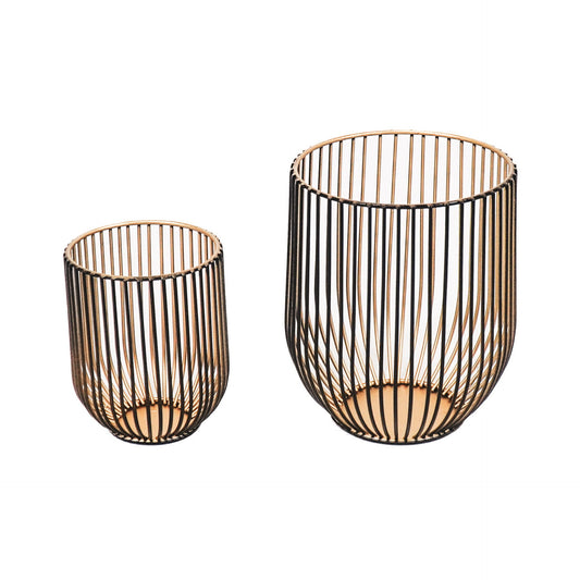 Kaarshouders - Metalen - Set van 2 - Zwart/Goud - 13x13x16cm & 9x9x11cm