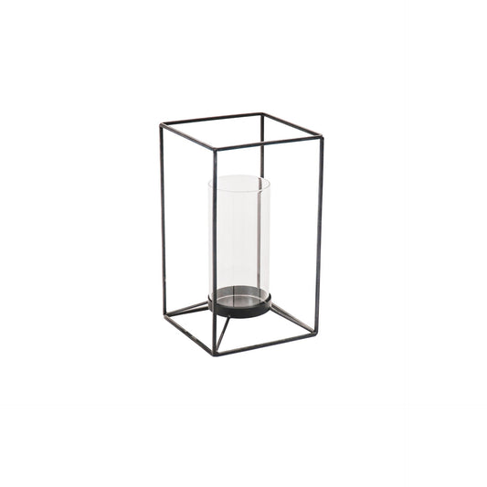 Windlicht - Metaal/Glas - Zwart - 14,5x14,5x25cm