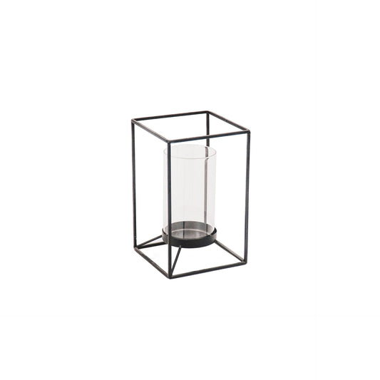 Windlicht - Metaal/Glas - Zwart - 12,5x12,5x20cm