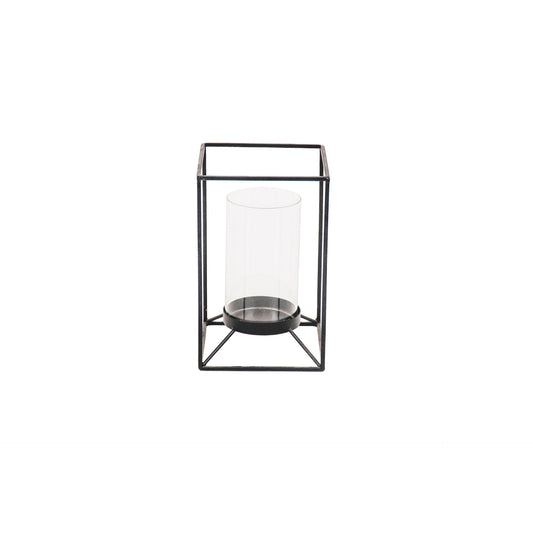Windlicht - Metaal/Glas - Zwart - 12,5x12,5x20cm