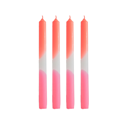 Kaarsen - Dipdye Dinerkaars - Neon Roze/Wit/Neon Rood - S4 - 2,1x25 cm