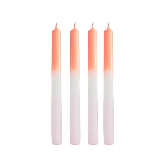 Kaarsen - Dipdye Dinerkaars- Neon Oranje/Wit/Licht Roze - S4 - 2,1x25 cm