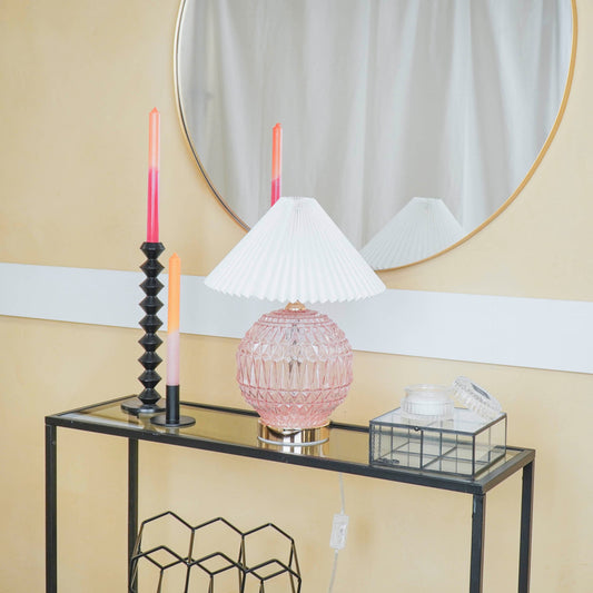Tafellamp - Kristal Glazen Voet - Roze - 19x19x20cm