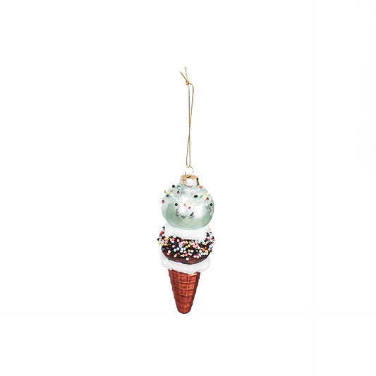 Kersthanger - Ijsje - Glas - Blauw/Bruin - 5x14cm