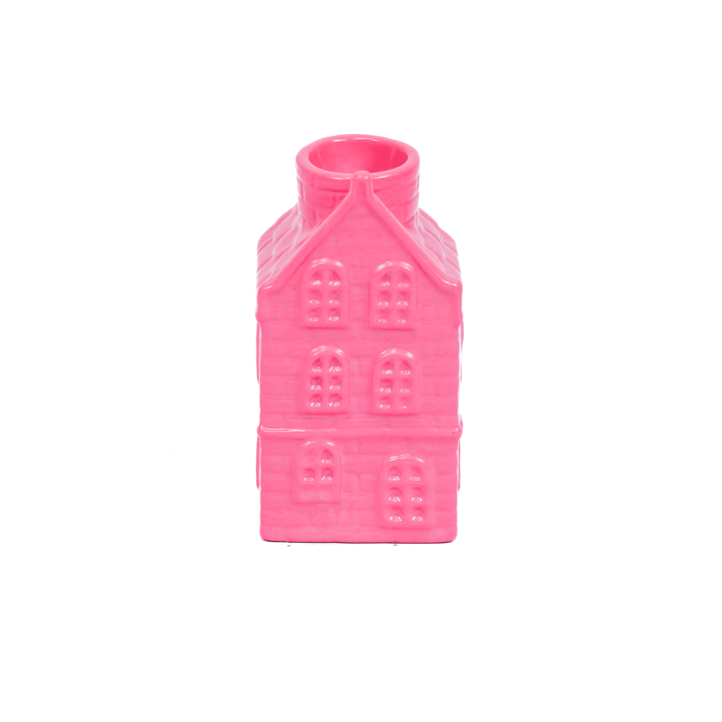 Kandelaar - Huis - Keramiek - Neon Roze - 6x5,5x11cm
