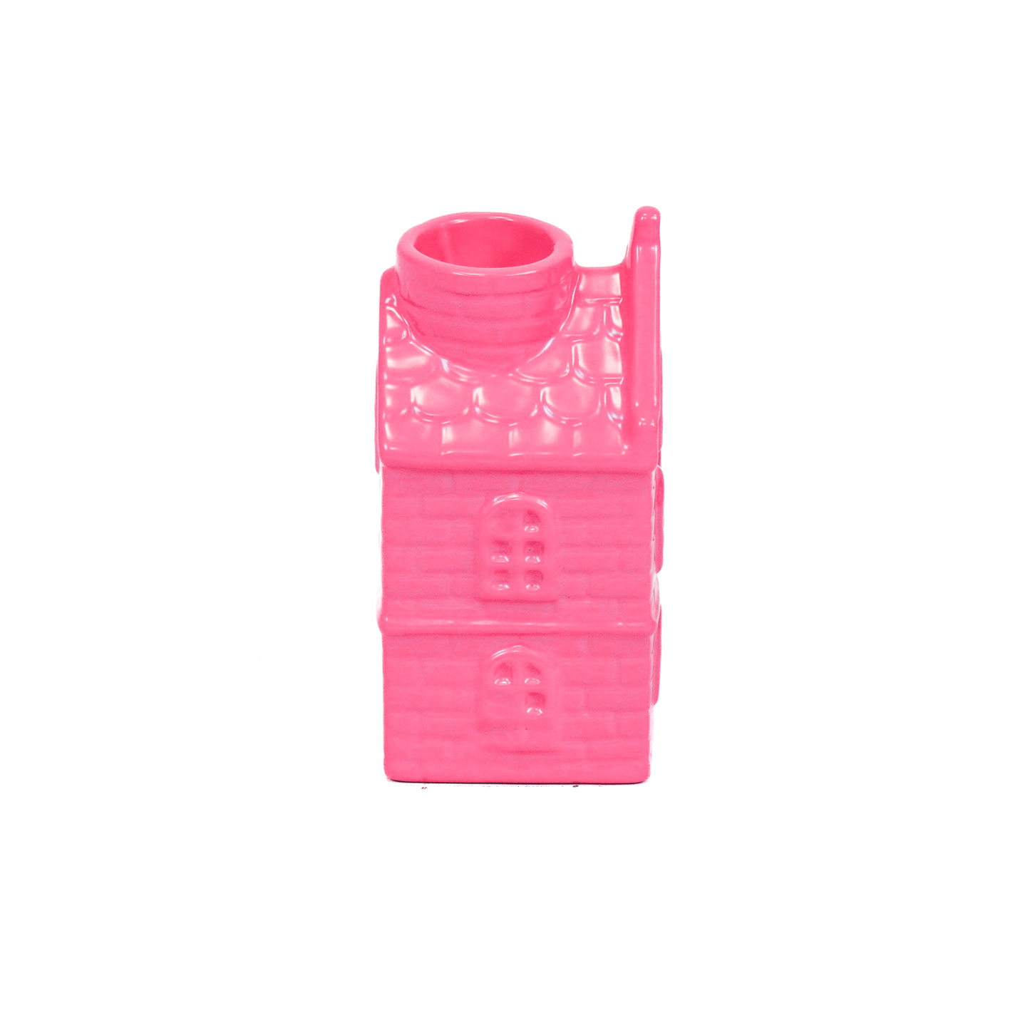 Kandelaar - Huis - Keramiek - Neon Roze - 6x5,5x11cm