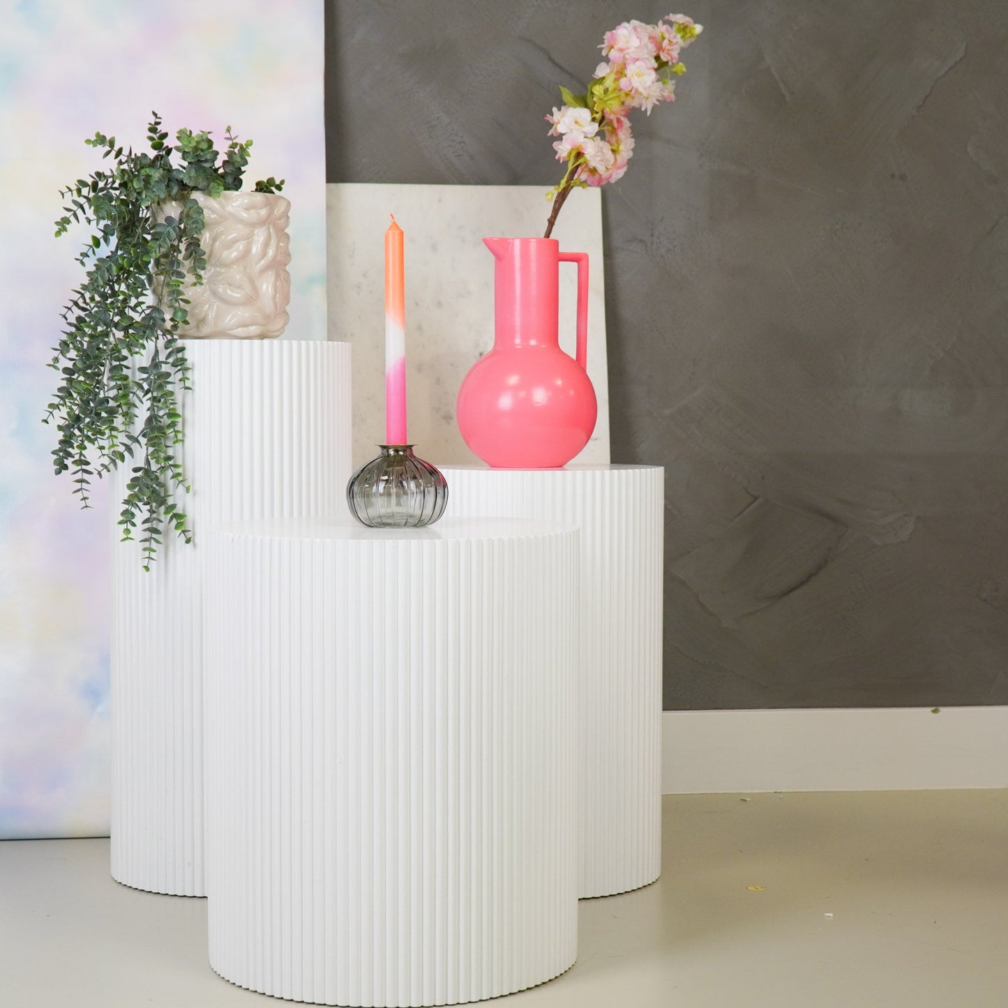 Bijzettafel /Pilaar- Cilinder - MDF - Wit - 30x30x65cm