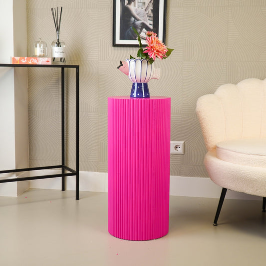 Bijzettafel /Pilaar- Cilinder - MDF - Neon Roze - 30x30x65cm