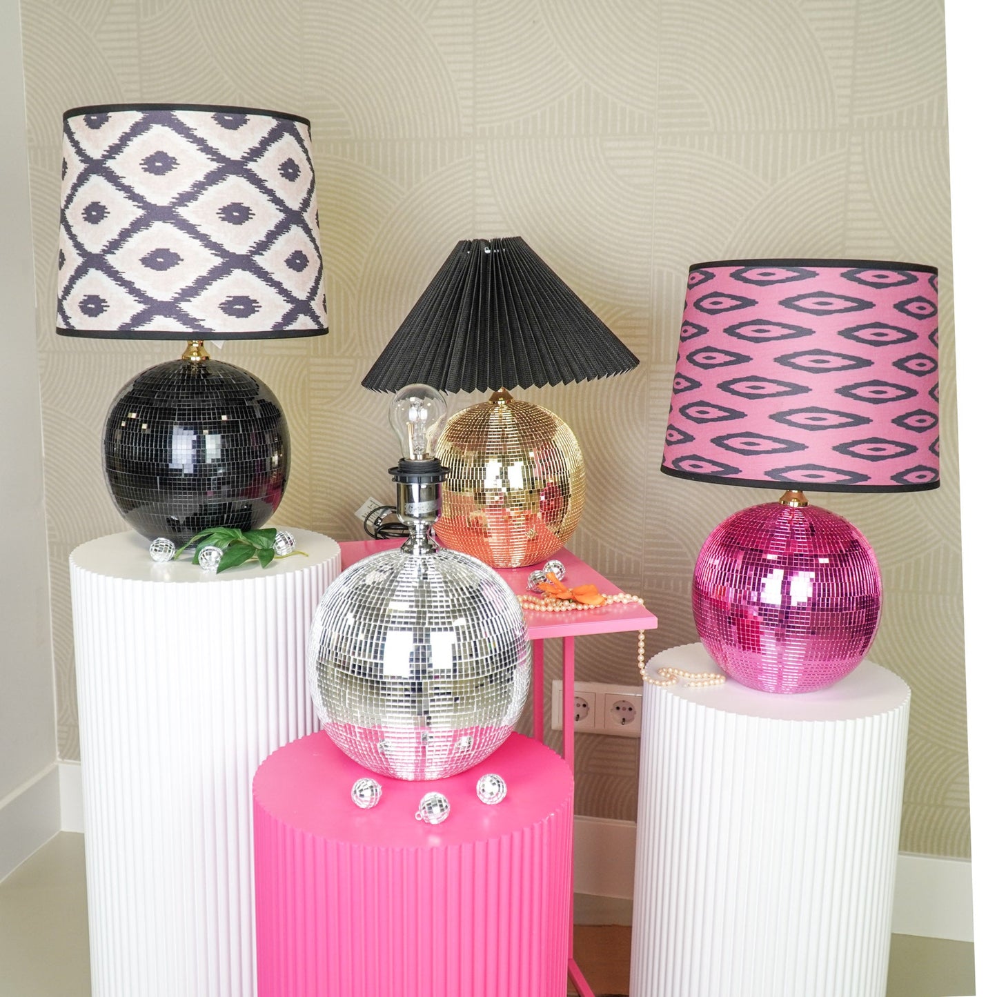 Tafel lamp - Disco Bol - Glas - Zwart - 20x20cm