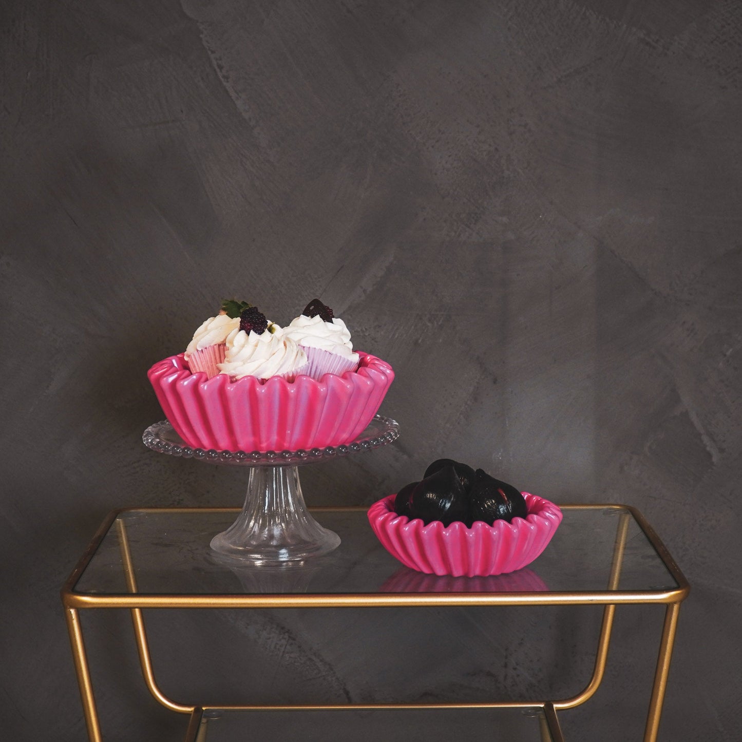 Schalen - Plissé Schaal - Keramiek- Neon Roze- 20x20x7cm