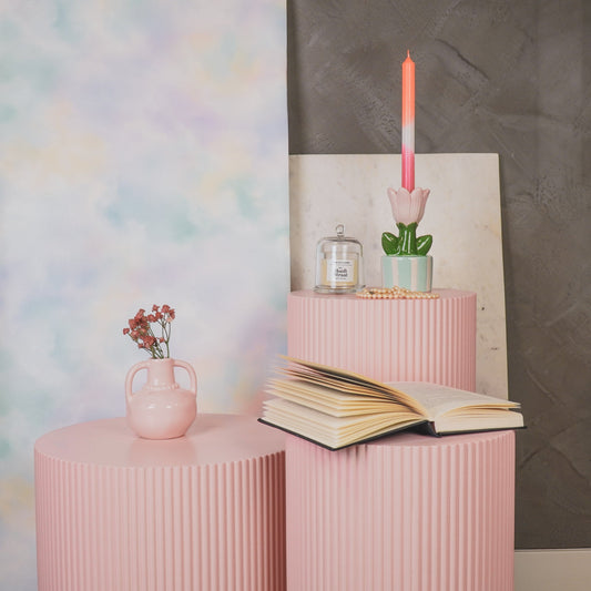 Vaas- Kruik Vaasje met Parelhals-Dolomiet - Licht Roze- 11x10x12cm