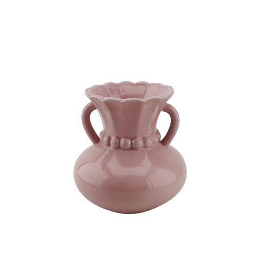 Vaas- Kruik Vaas met Parelhals- Dolomiet - Licht Roze- 14x14x15cm