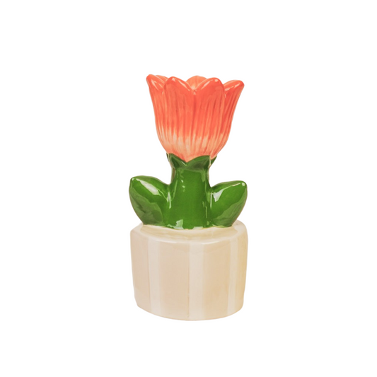 Kaarshouder- Kandelaar Tulp- Dolomiet- Zand/ Oranje- 9x8,5x17,5cm