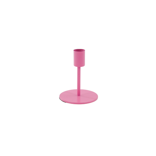 Kaarshouder-Kandelaar - Basic - Metaal - Fluor Roze - 8x8x10cm