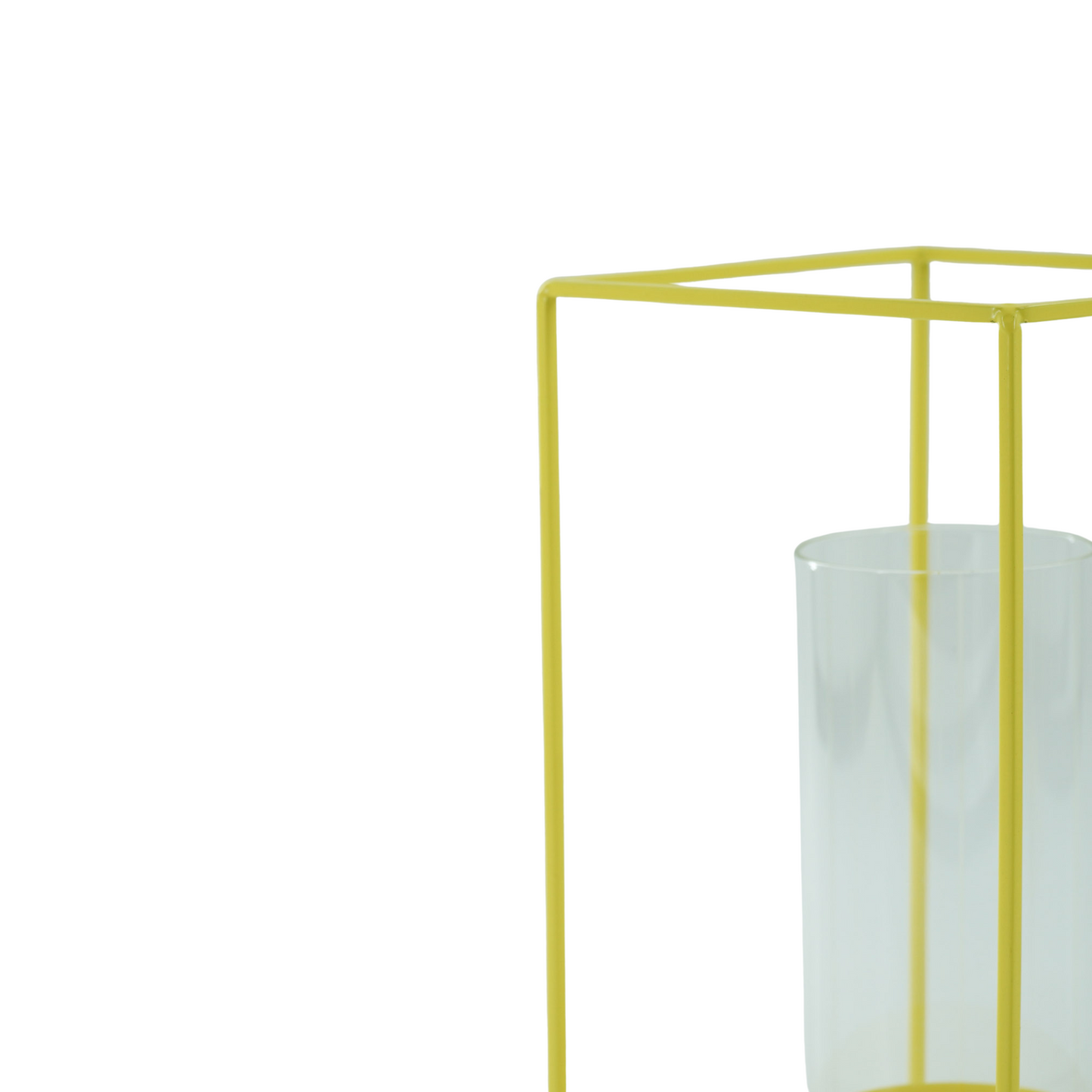 Kaarshouder- Windlicht - Metaal/Glas - Fluor Geel- 14,5x14,5x25cm