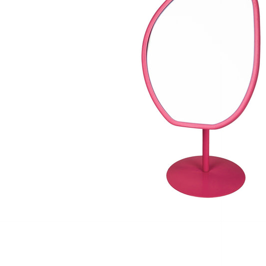 Spiegel - Make up Spiegel- Organisch Rond - Metaal - Roze - 16,5x12x31,5cm