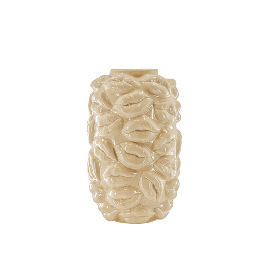Vaas - Bloemenvaas Lippen - Keramiek - Zand -  17x17x27cm