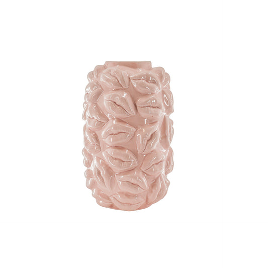 Vaas - Bloemenvaas Lippen- Keramiek - Licht Roze -  17x17x27cm