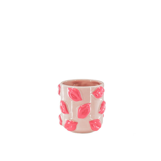 Pot - Planten Pot Lippen - Keramiek - Licht Roze/ Fluor roze - 11x11x11,5cm
