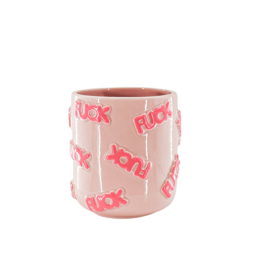 Pot - Planten Pot 'FUCK' - Keramiek - Licht Roze/ Fluor Roze  - 17,5x17,5x17,5cm