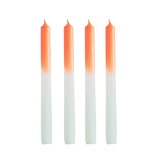Kaarsen - Dipdye Dinerkaars- Neon Oranje/Wit/Mintgroen - S4 - 2,1x25 cm