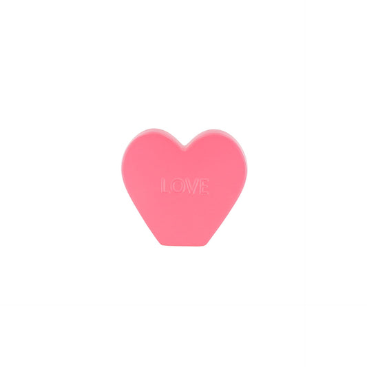 Ornament- Snoephart Beeldje 'HAPPY'- Keramiek- Fluor Roze-13x4x11,5cm