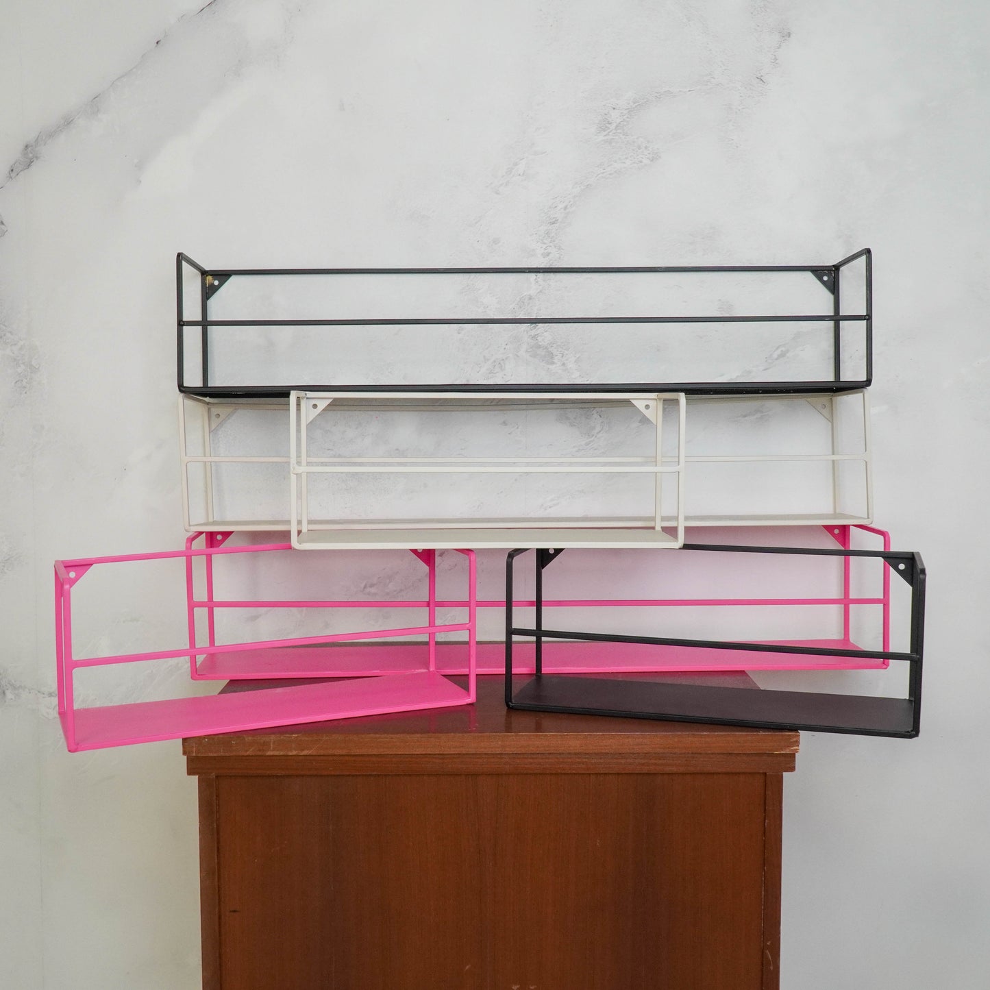 Wandplanken - Metaal - Neon Roze - Set van 2 - 40x14x16 en 80x14x16cm