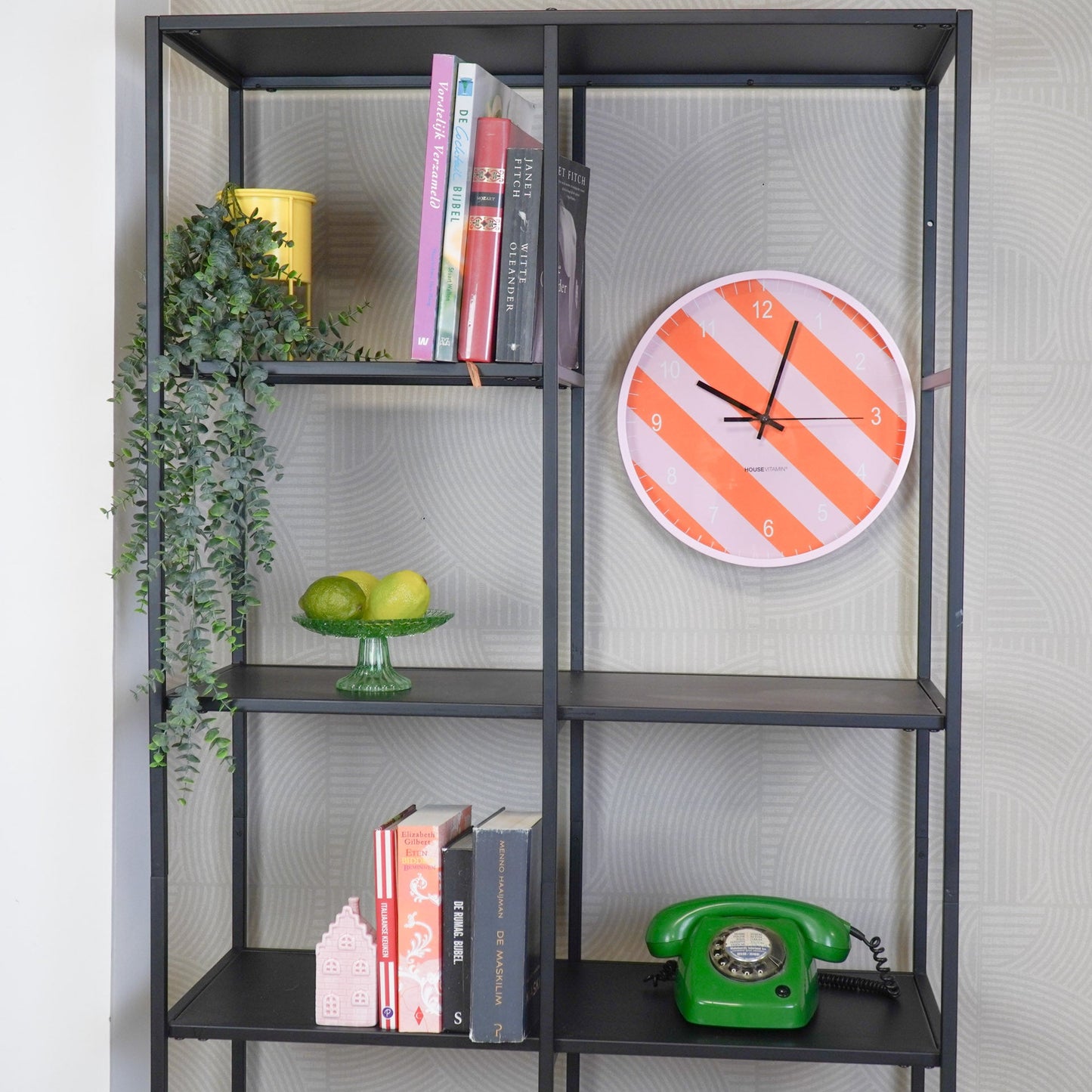 Klok - Wandklok - Streep Patroon - Oranje/Roze - 34x4x34cm