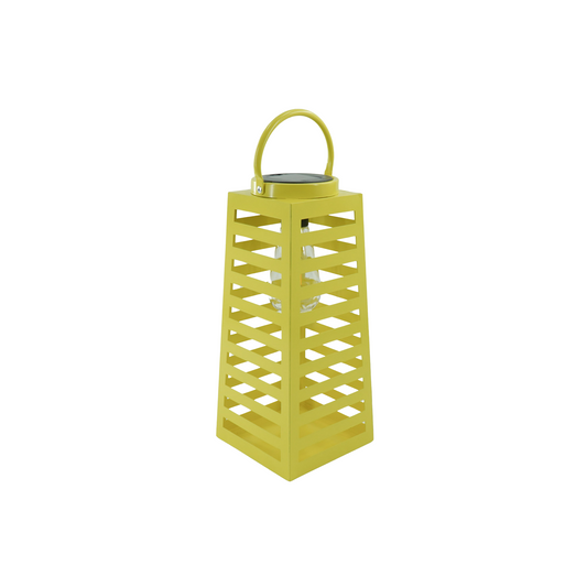Lamp- Lantaarn/ Windlicht  - Solar - Metaal - Neon Geel - 14x14x32,5cm