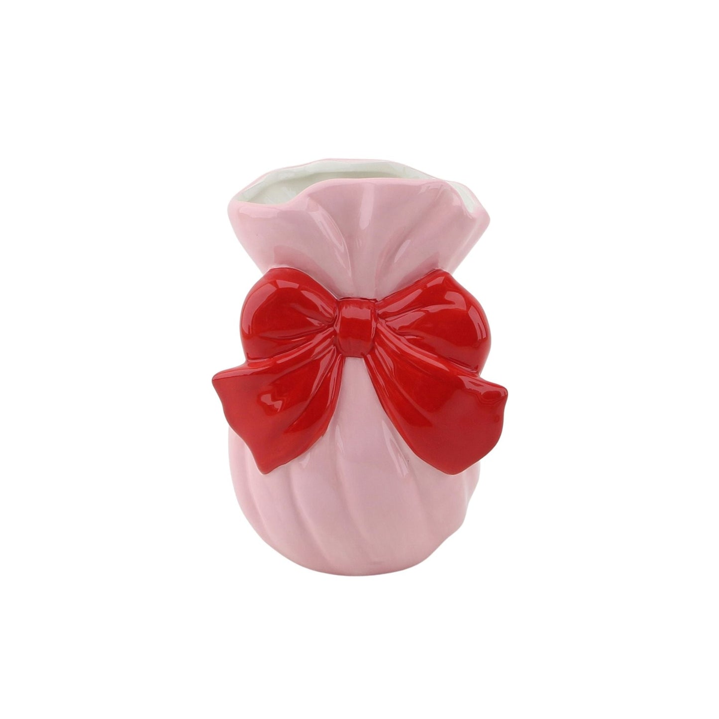 Vaasje - Met Strik - Keramiek - Roze/Rood - 11x10x16cm