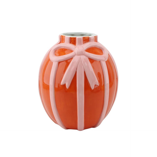 Vaas - Bloemenvaas Strik - Dolomiet -Oranje/ Roze - 17x17x17,5cm
