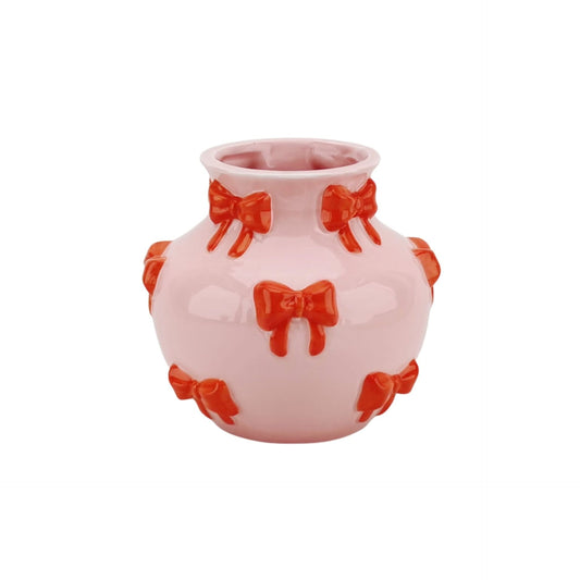 Vaas - Flesvaas Strikjes Dolomiet Roze/Oranje - 14,5x14,5x13cm