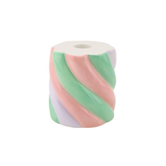 Kaarshouder- Kandelaar - Kabel Spek - Dolomiet - Roze/Mintgroen/Lila - 8,5x8,5x9cm