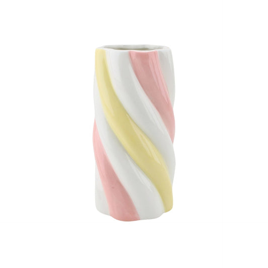 Vaas - Bloemenvaas Kabel Spek - Dolomiet - Geel/Roze - 10,5x10,5x20cm