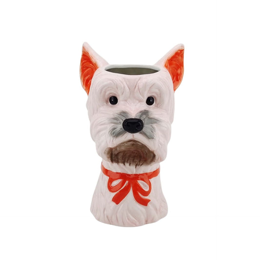 Vaas - Bloemenvaas Hond - Dolomiet -Roze/Oranje - 14,5x13x23,5cm