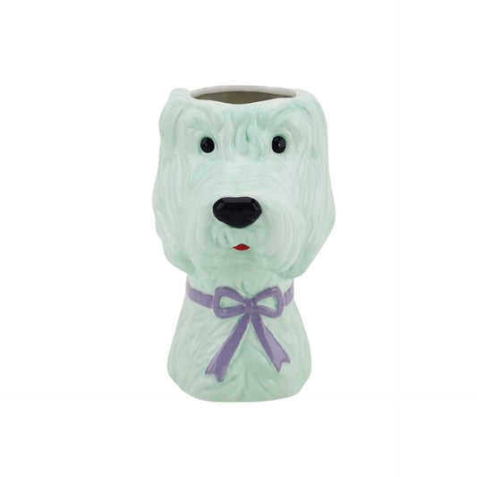 Vaas -Bloemenvaas Hond - Dolomiet - Mintgroen/Lila- 13x14x21cm