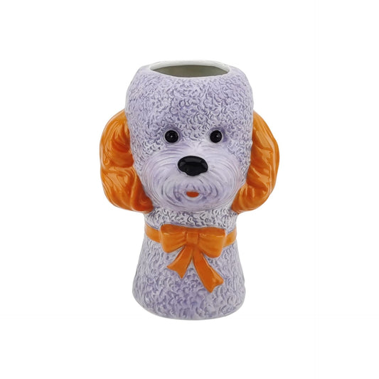 Vaas - Bloemen vaas - Hond - Dolomiet -Lila/Oranje- 15,5x12,5x21cm